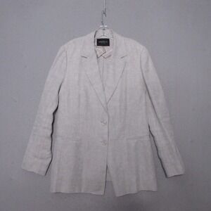 Lafayette 148 Blazer Linen Silk Blend Gray Academia Preppy Oversized Minimalist